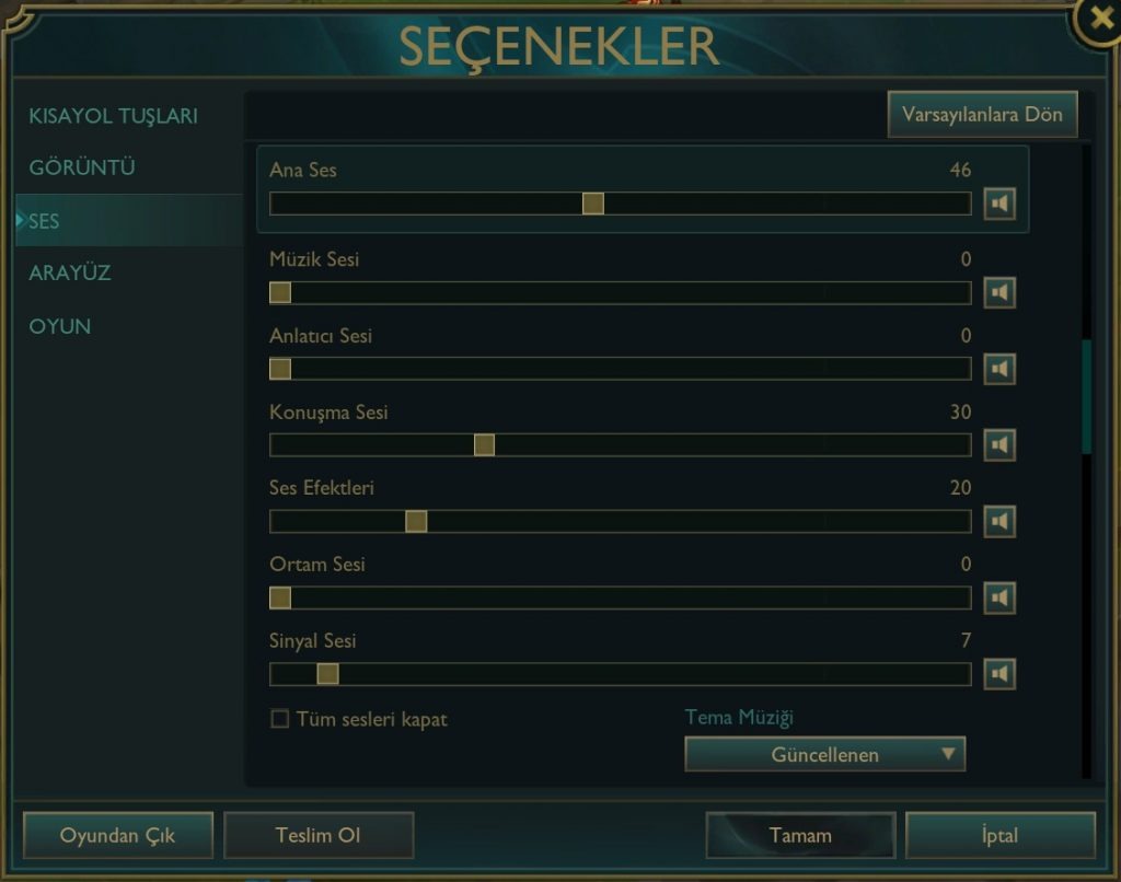 League Of Legends Oyun İçi Ayarları