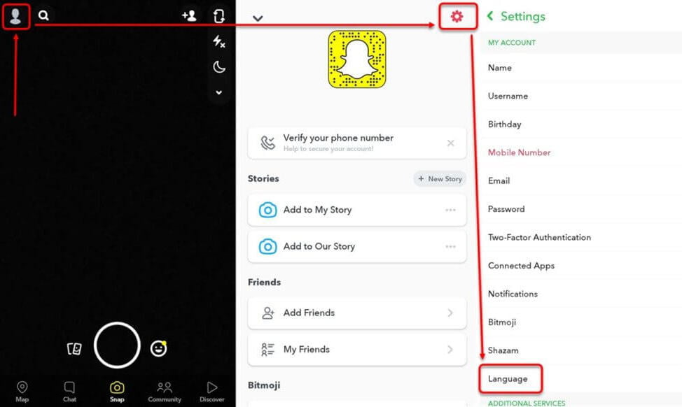 Snapchat Dil Değiştirme