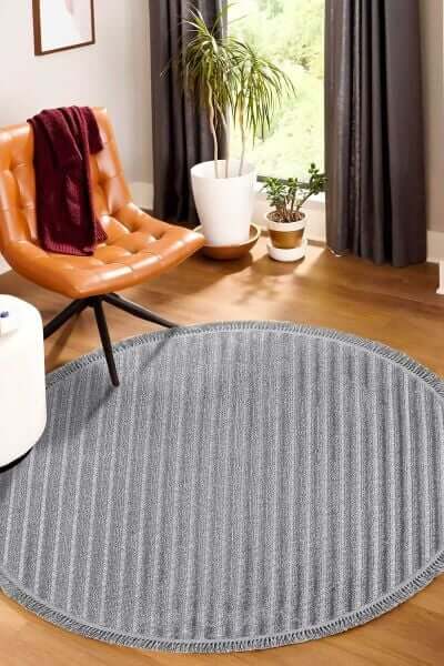 Gümüşsuyu deco daisy polipropilen tozumaz daire gri halı